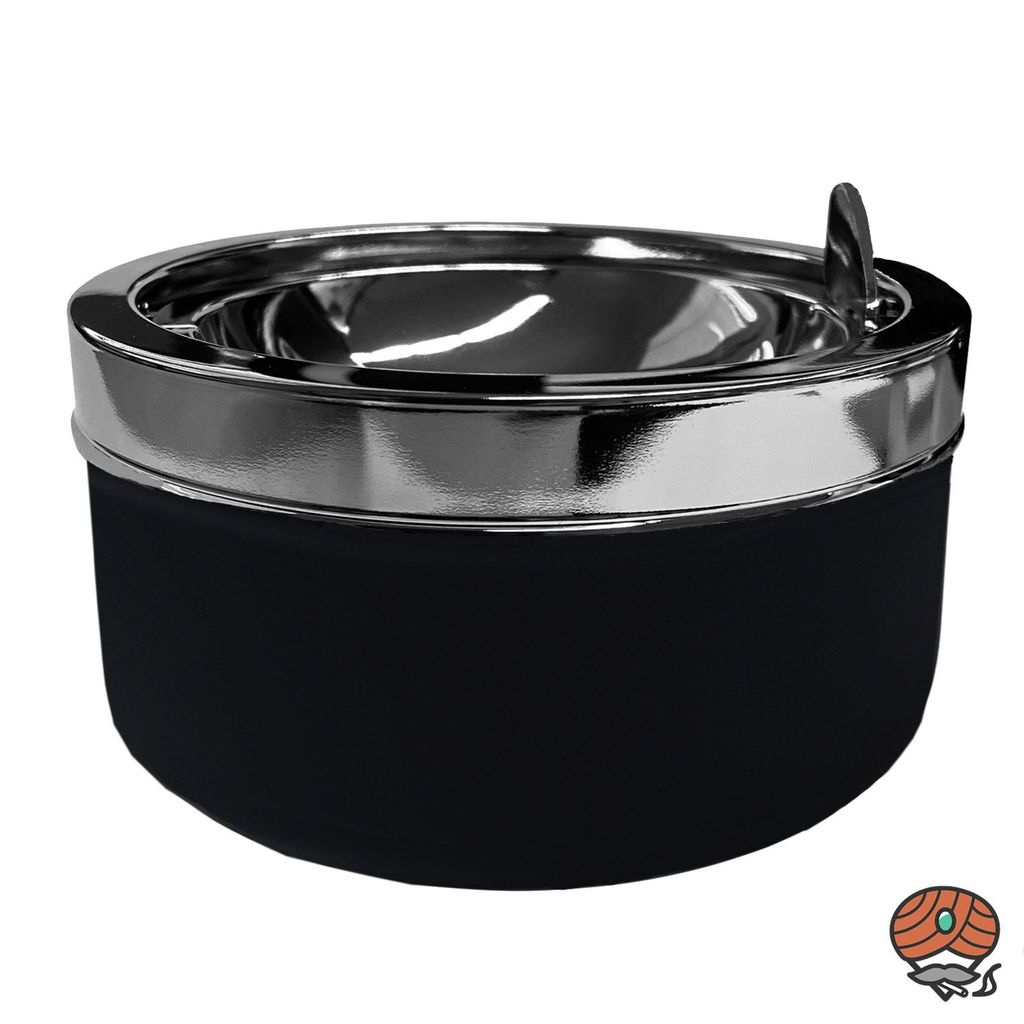 Kippaschenbecher / Sturmaschenbecher Edelstahl -schwarz- 11 cm, mit Doppelklappe