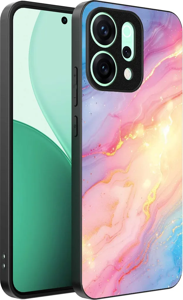Adatto per Oppo Reno 14 Custodia per telefono con stampa marmo scintillante arcobaleno - TPU Backcover Case Rainbow Glitter Marble Design - Smartphonica