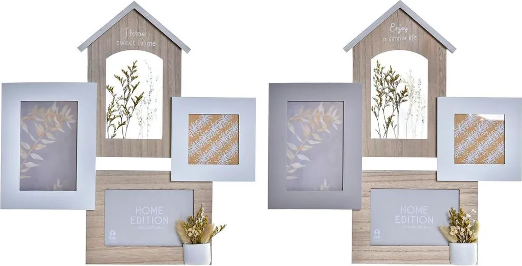 Duo de Cadres Photo en Bois Naturel 39x41 cm Style Botanique et Scandinave