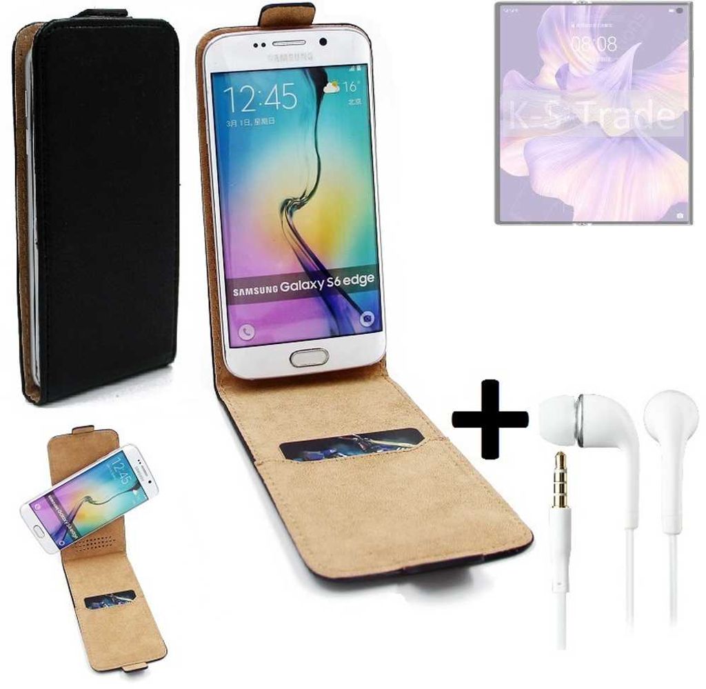 K-S-Trade Handyhülle + Kopfhörer kompatibel mit Huawei Mate Xs 2 360° Flipstyle Schutzhülle Smartphone Tasche Case Flip cover schwarz 1x
