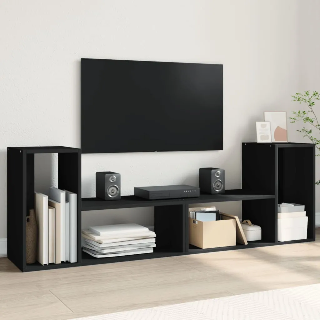 Offerta Set 2 Pezzi Mobile TV Nero | 75 cm Legno Multistrato Top