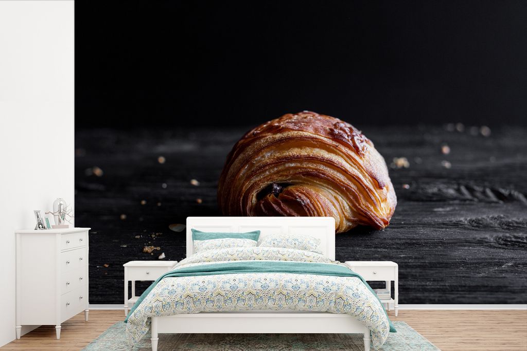 MuchoWow Fototapete für Wohnzimmer oder Schlafzimmer Wandtapete Vinyl Motivtapete Schokoladenbrötchen auf einer schwarzen Tafel - 390x260 cm - ...
