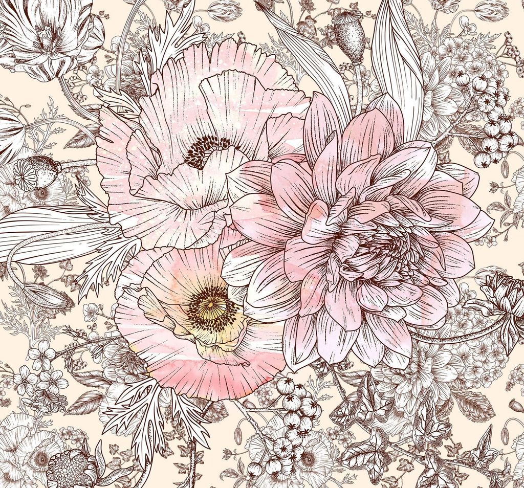 Sanders & Sanders Fototapete Blumen Rosa und Beige 300 x 280 cm