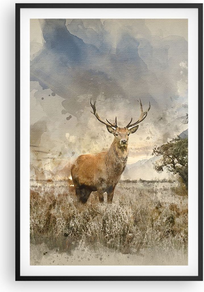 Gerahmtes Poster - Schwarzer Rahmen - rotwild natur - 61x91,5 cm - Wand Bild - Wanddeko - Wandbilder - Kunstposter - Wandposter - Bilderrahmen - Bi...
