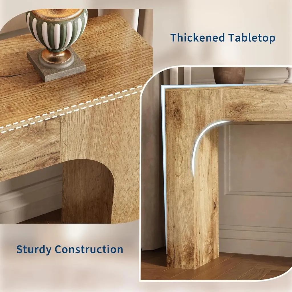 Console de style cottage 120 cm bois chêne naturel beige et robuste