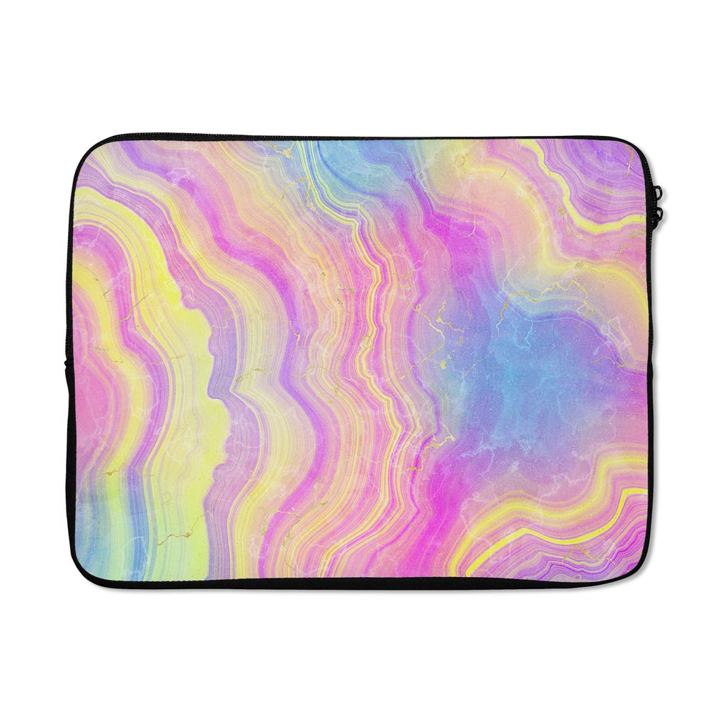 MuchoWow Laptop Hülle 17 Zoll Laptoptasche Achat - Regenbogen - Neon - Edelsteine - Zipper - Schutzabdeckung