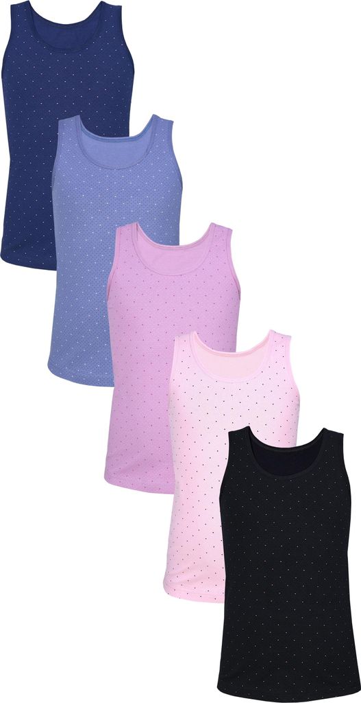 TupTam Unterhemden Mädchen Baumwoll Unterhemd 5er Pack Tank Top Ärmellos Kinder, Farbe: Punkte Puderrosa Dunkelblau Schwarz, Größe: 110-116