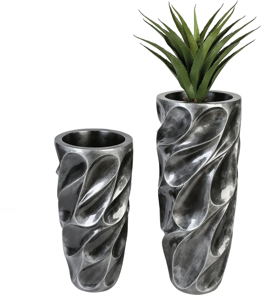 Gilde Cache-pot XXL Drop en Fibre de Verre Argent 90cm Réf 79936