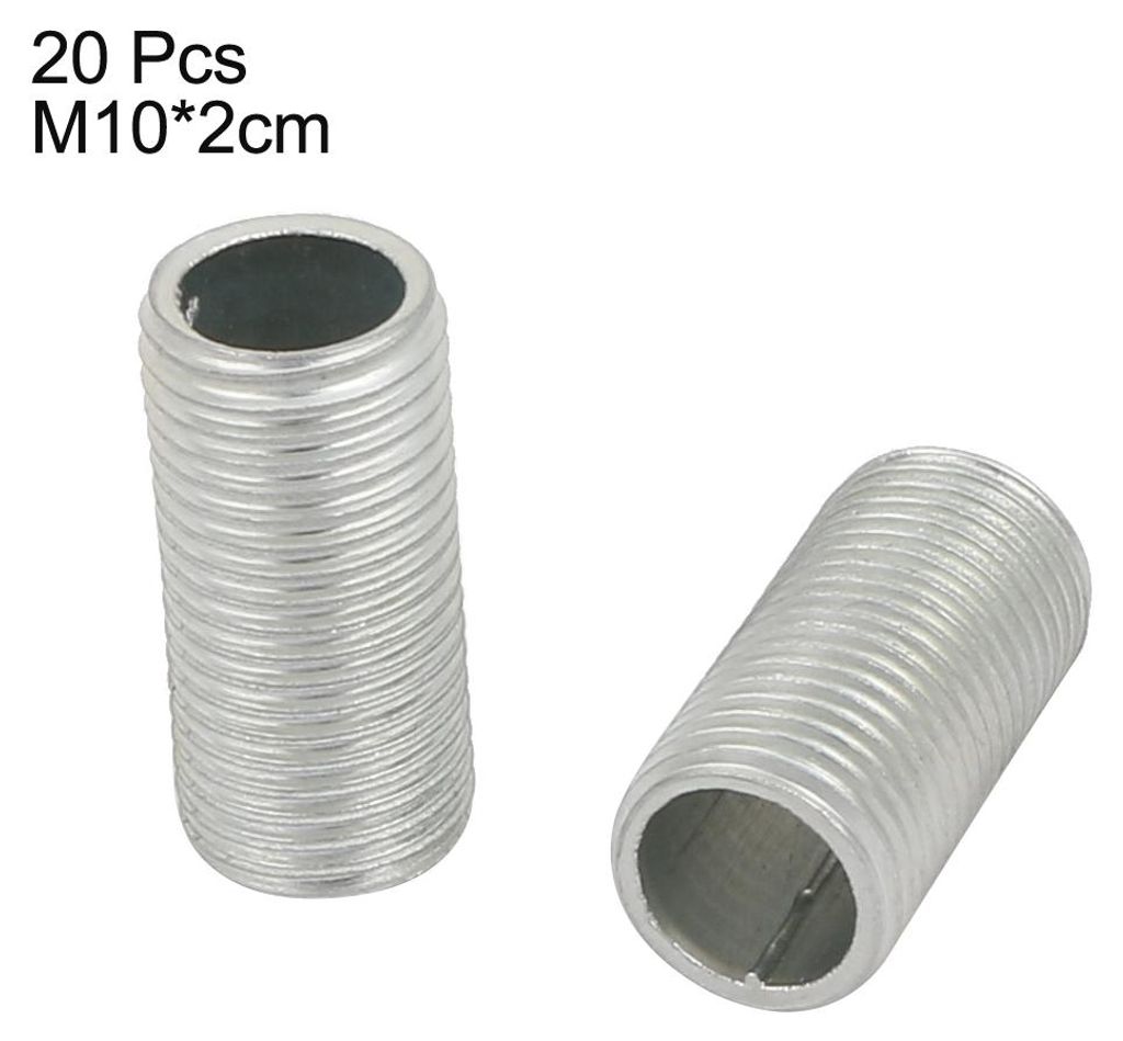 20Pack Lampenrohrnippel M10 Gewinde 20mm Hohl Reparaturteil Verzinkt silber