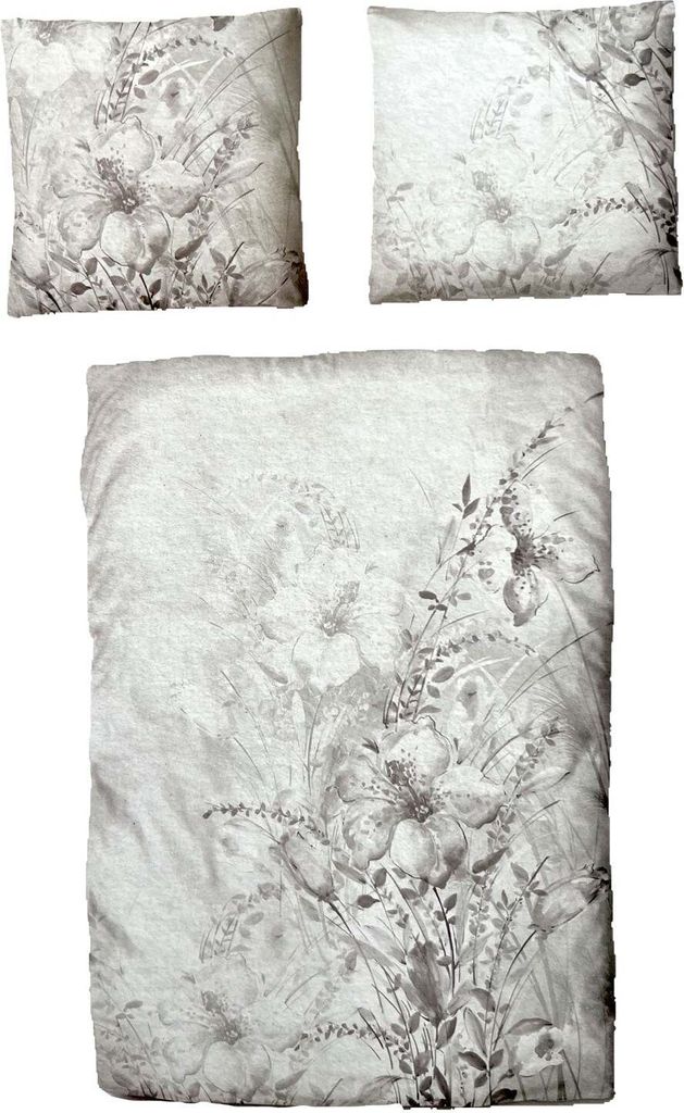 Baumwolle Satin Bettwäsche Blumen Grau 135x200 80x80: 4 Produktbild 