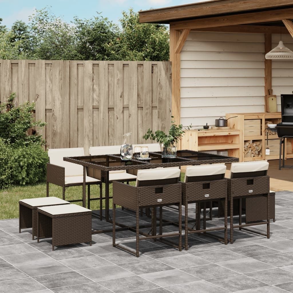 Maison Exclusive - 11-tlg. Garten-Essgruppe mit Kissen Braun Poly Rattan