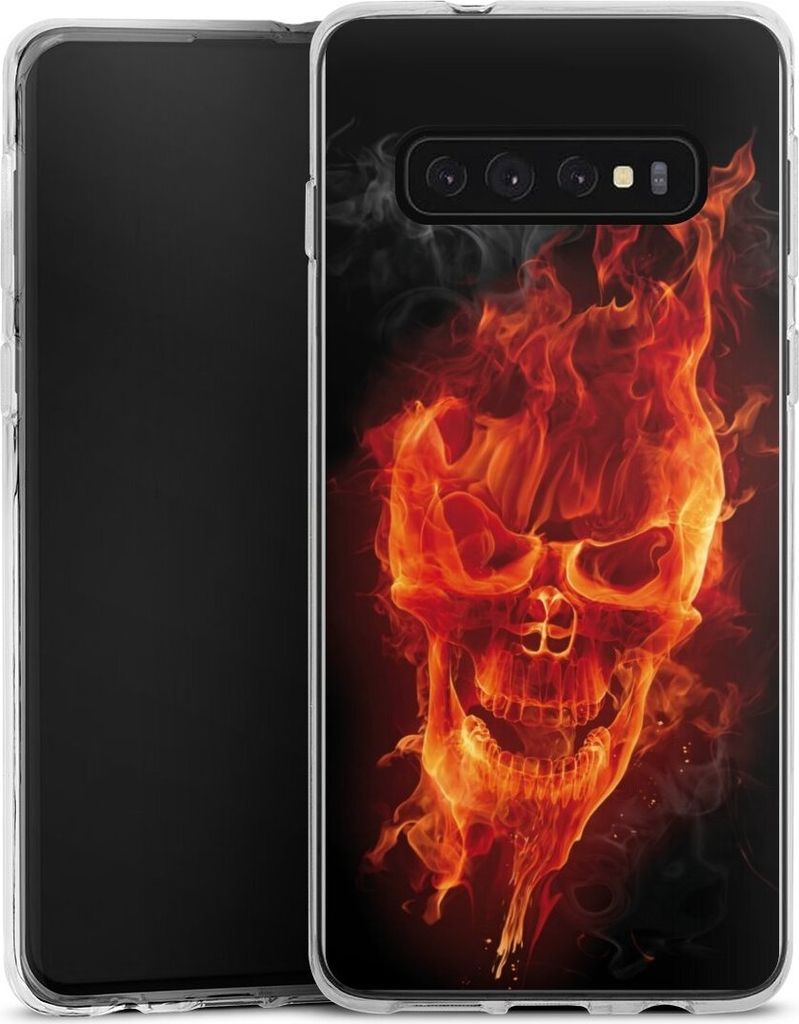 DeinDesign Handyhülle für Samsung Galaxy S10 Plus Silikon Hülle Case Smartphone Schutzhülle Feuer Schädel Totenkopf