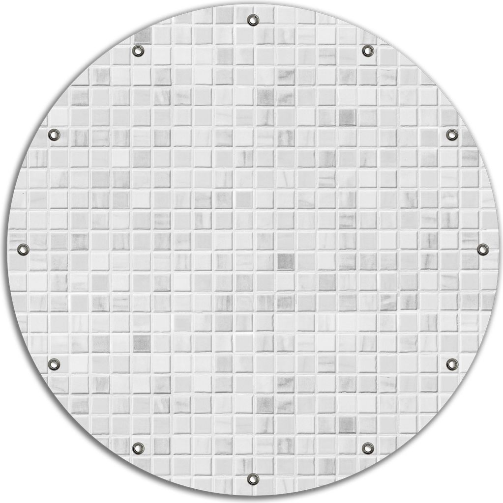Wallario rundes Outdoor-Poster für Garten oder Balkon, Motiv Fliesen im Bad weiß-grau, 90 cm Durchmesser
