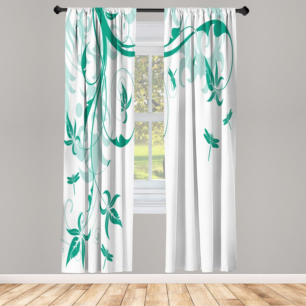ABAKUHAUS Libelle Vorhänge 2 Panel Set für Wohnzimmer Schlafzimmer Nachbildung, Wirbelte Blumenhintergrund Damast Curl Zweige Und Blätter Drucke...