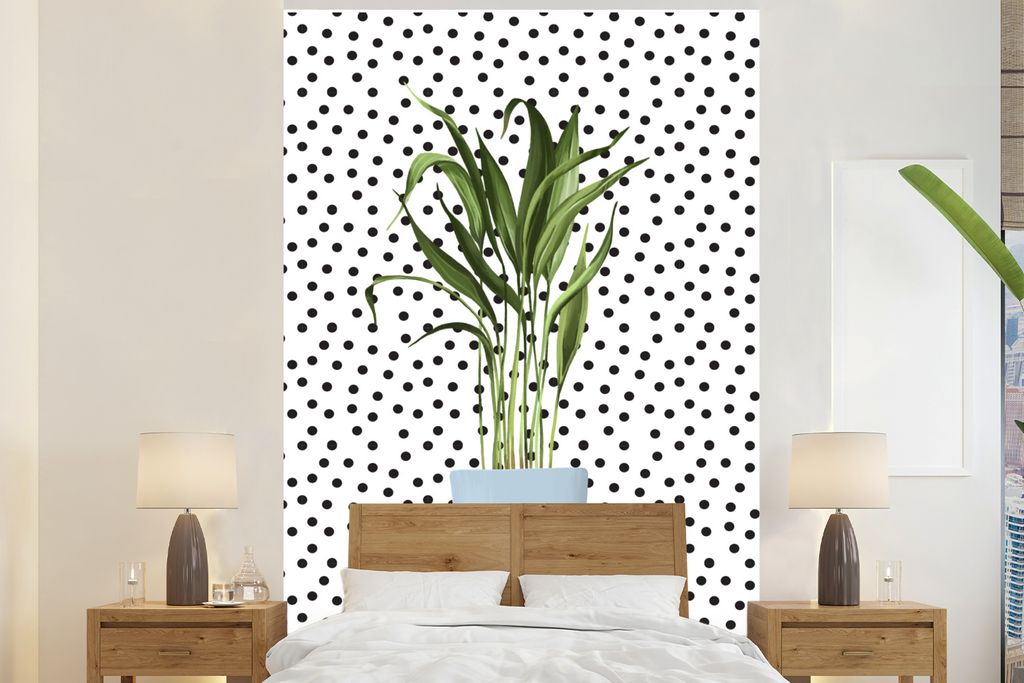 MuchoWow Fototapete für Wohnzimmer oder Schlafzimmer Wandtapete Vinyl Motivtapete Pflanzen - Pflanzgefäß - Dots - 180x280 cm - Wallpaper