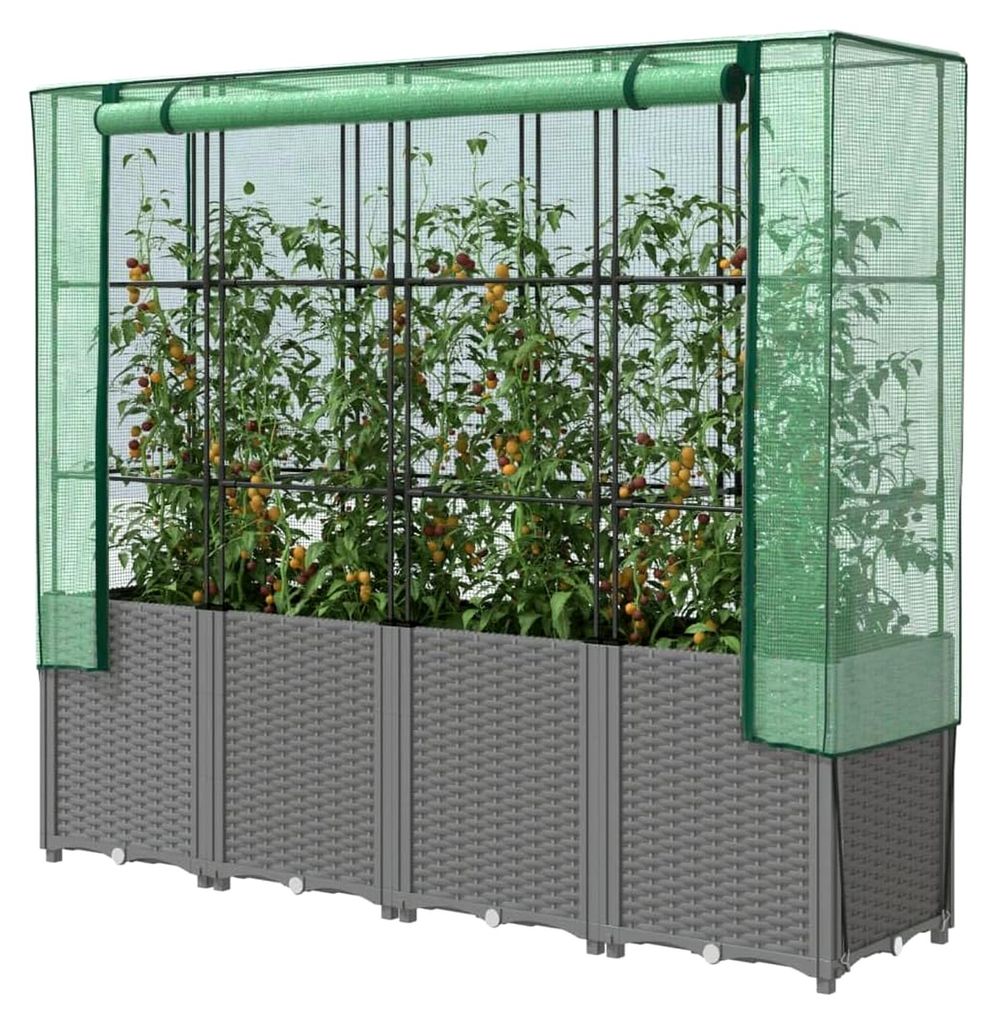 Hochbeet mit Gewächshaus-Aufsatz Rattan-Optik 160x40x153 cm