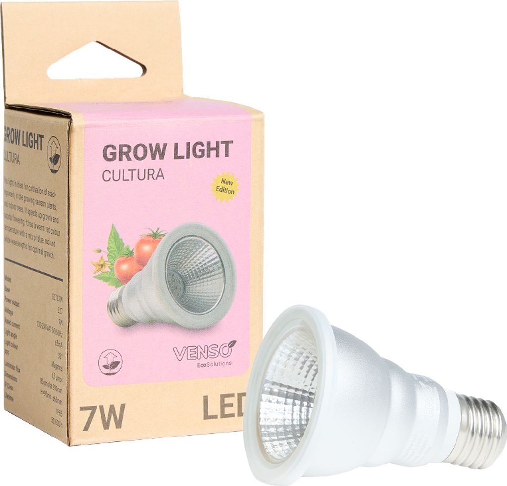 Venso EcoSolutions LED Pflanzenlampe Vollspektrum Cultura LED Lampe E27 7W 60°, Wachstumslampe für Pflanzen wie Kräuter-, Gemüse- und Blühpfla...