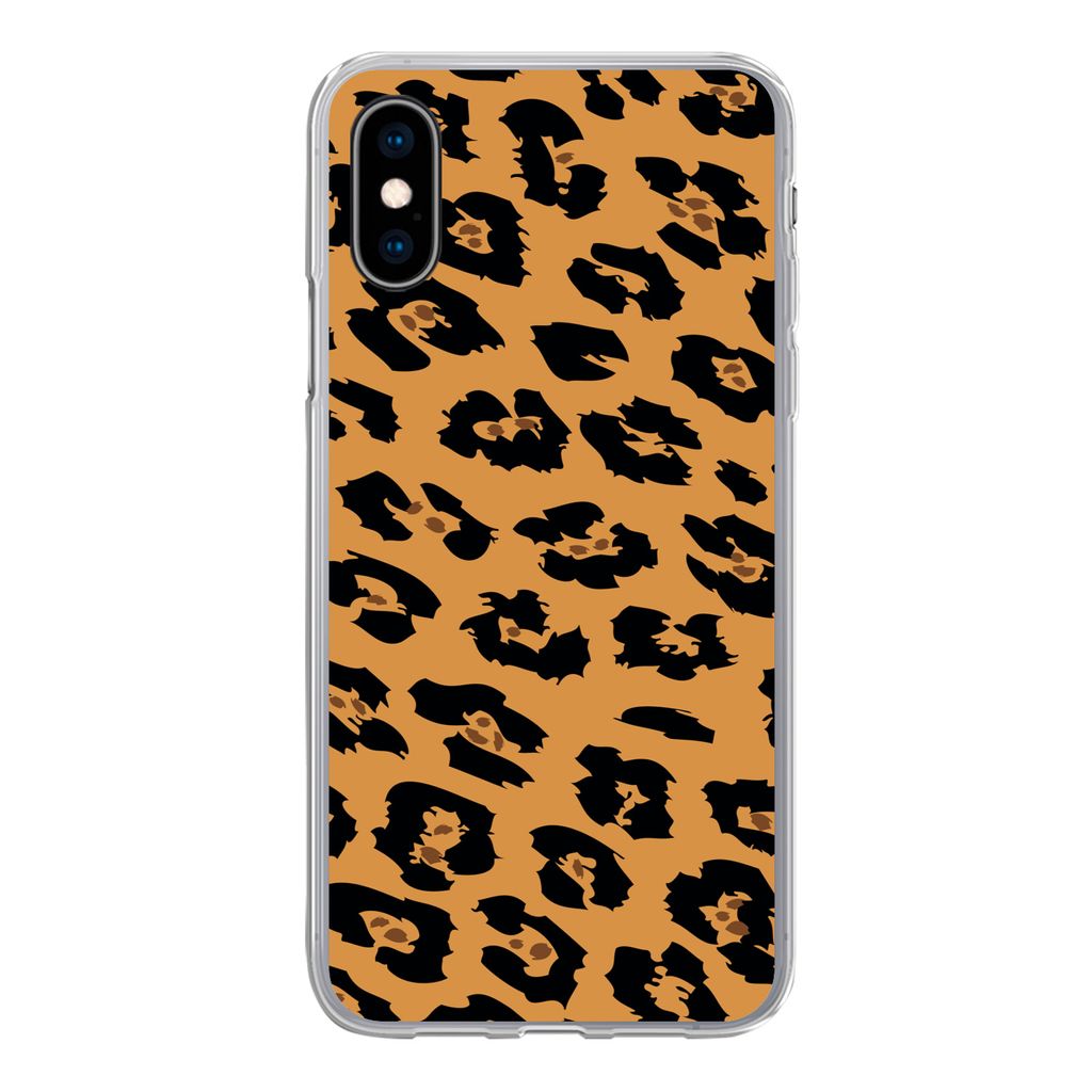 MuchoWow Handyhülle Schutzhülle Hülle für iPhone X Pantherdruck - Orange - Schwarz Silikon Softcase Handy Hülle - Handyhülle