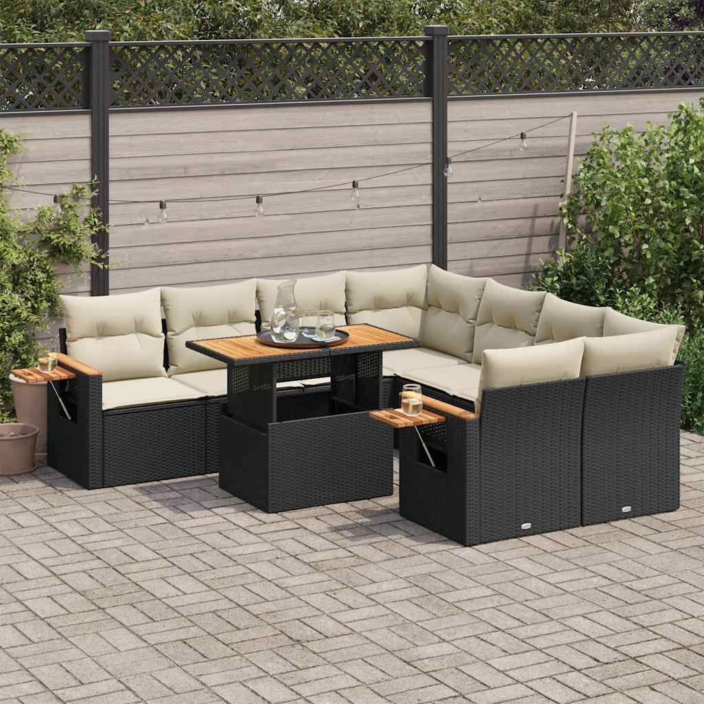 Maison Exclusive - 9-tlg. Garten-Sofagarnitur mit Kissen Schwarz Poly Rattan