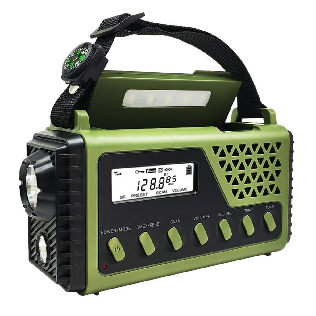 Solar-Handkurbel-Radio mit Bluetooth, AM/FM/SW, 8000 mAh Akku, LED-Licht, SOS-Alarm und Powerbank, ideal bei Stromausfall,Outdoor-Survival und Camping