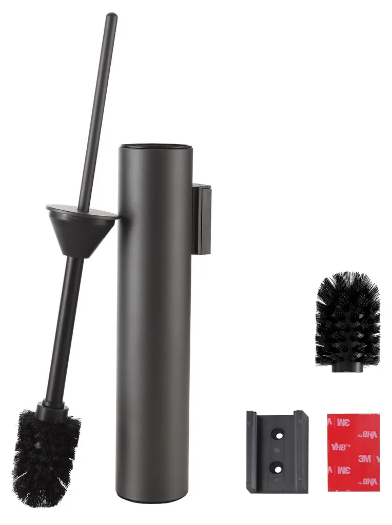Brosse de toilettes murale grise avec support inox et godet amovible