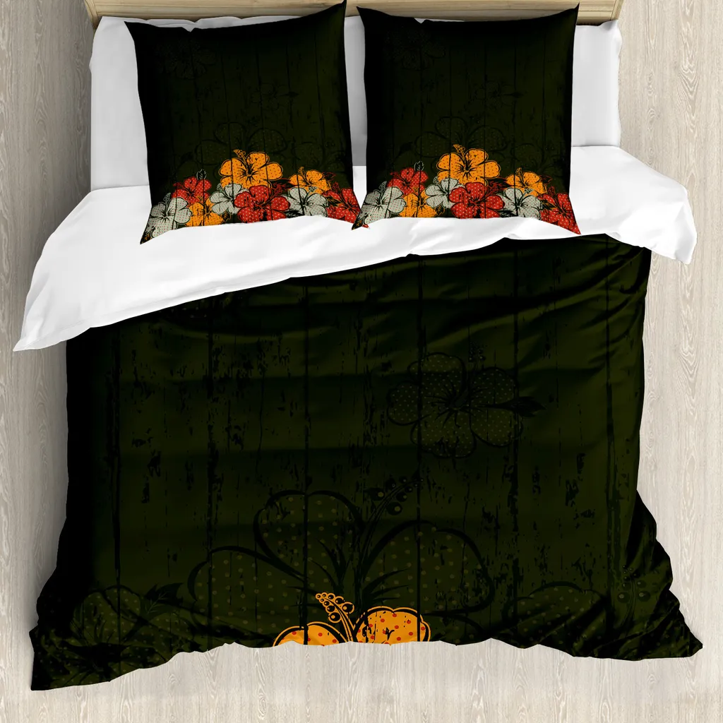 Set Letto Matrimoniale ABAKUHAUS Hawaiano con Federe Rosso Ambra