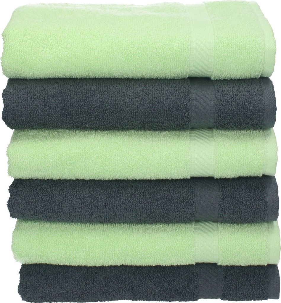 Betz 6 Stück Handtücher 50x100 cm PALERMO 100% Baumwolle Farbe: anthrazit und grün