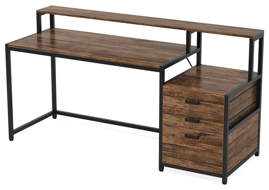 Bureau à tiroirs réversibles bordeaux style industriel de 150cm