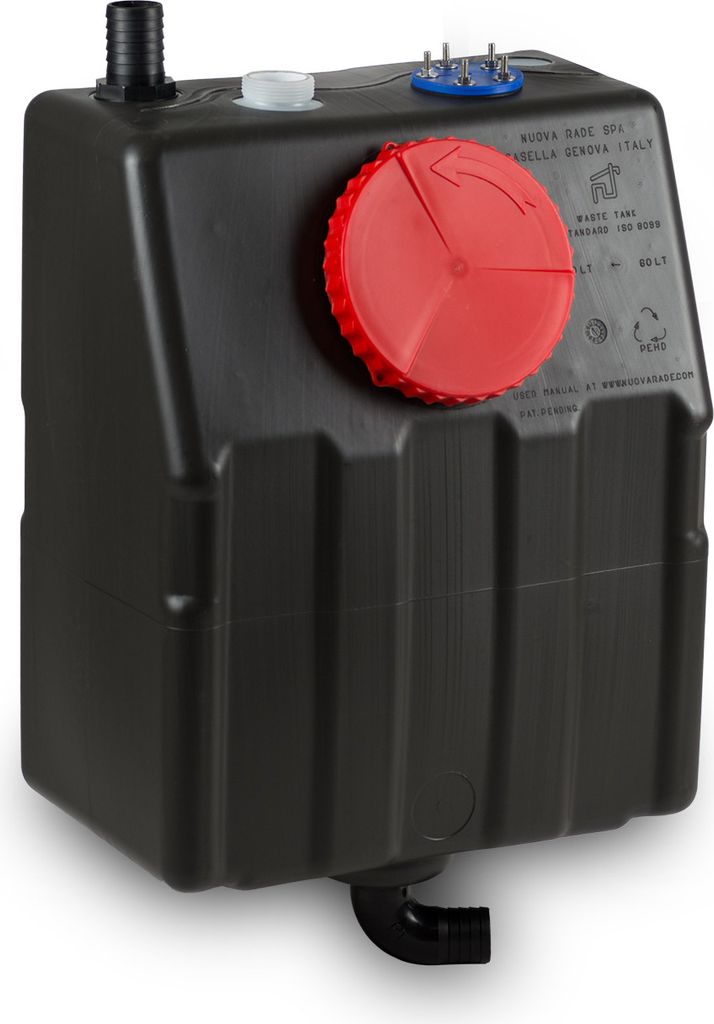 Abwassertank mit isoliertem Drehverschluss, Zefiro, 60 Liter, vertikal, Kunststoff schwarz