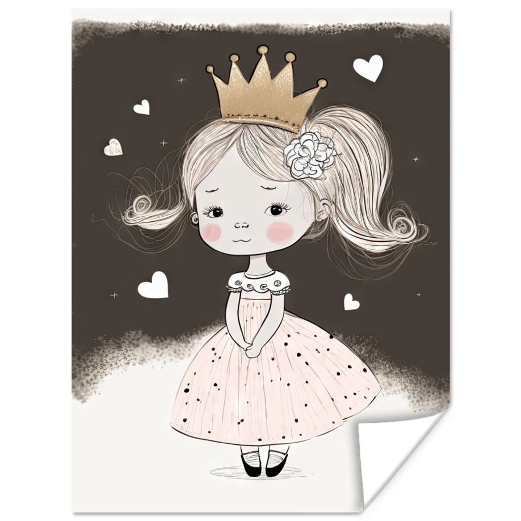 MuchoWow Poster Prinzessin - Rose - Herzen - Mädchen 30x40 cm - Wandplakat - Poster Kinderzimmer
