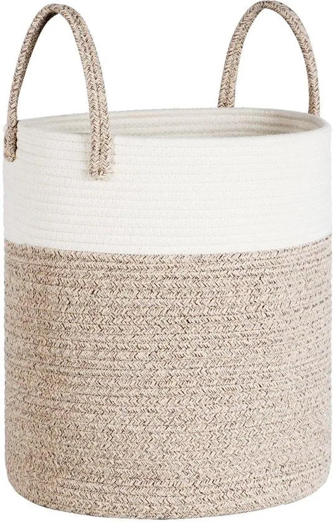 Rangement chambre enfant blanc et kaki - Grande caisse coton tissé 45L