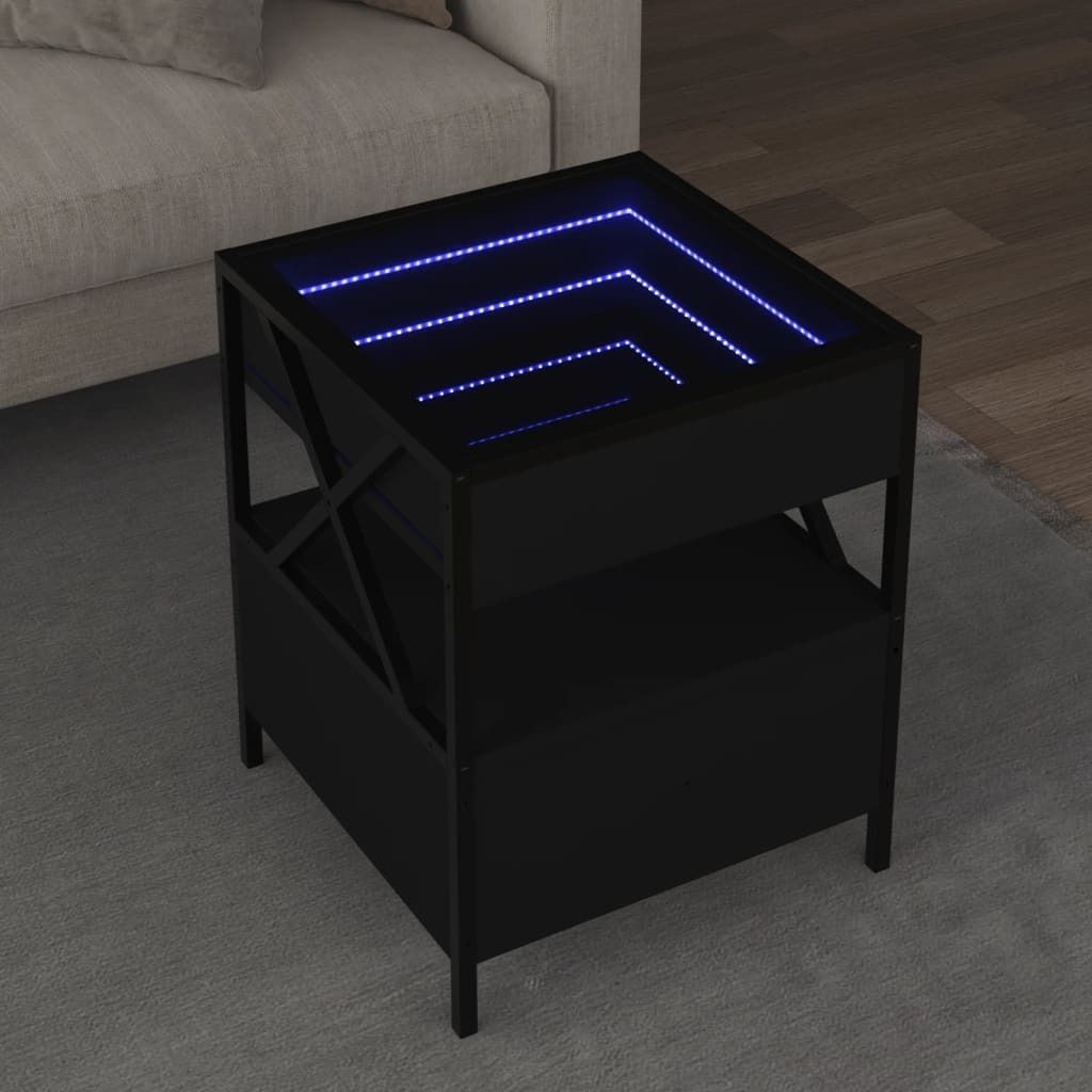 Design Couchtisch mit Infinity-LED Schwarz 40x40x51 cm, Couchtische 2024 Neu
