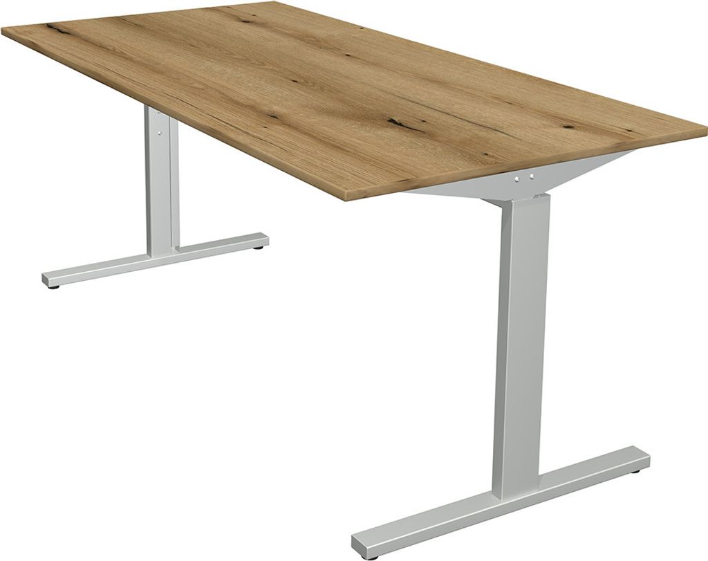 Kerkmann Schreibtisch Form 2 160x80x70-82 cm T-Fuß Alusilber asteiche