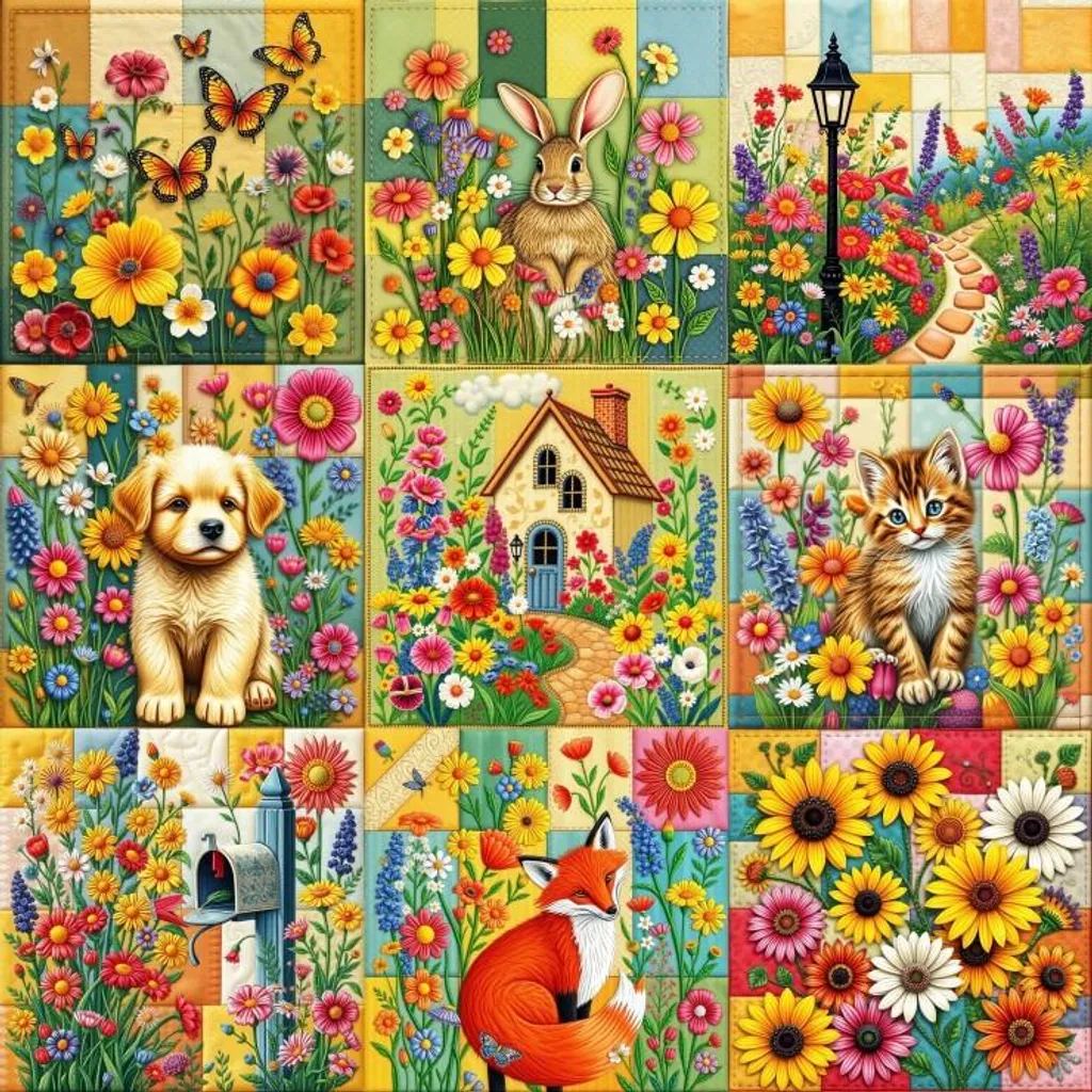 Puzzle 1000 pièces Alipson Cottage Garden Nine Patch motif Bloc de quilt