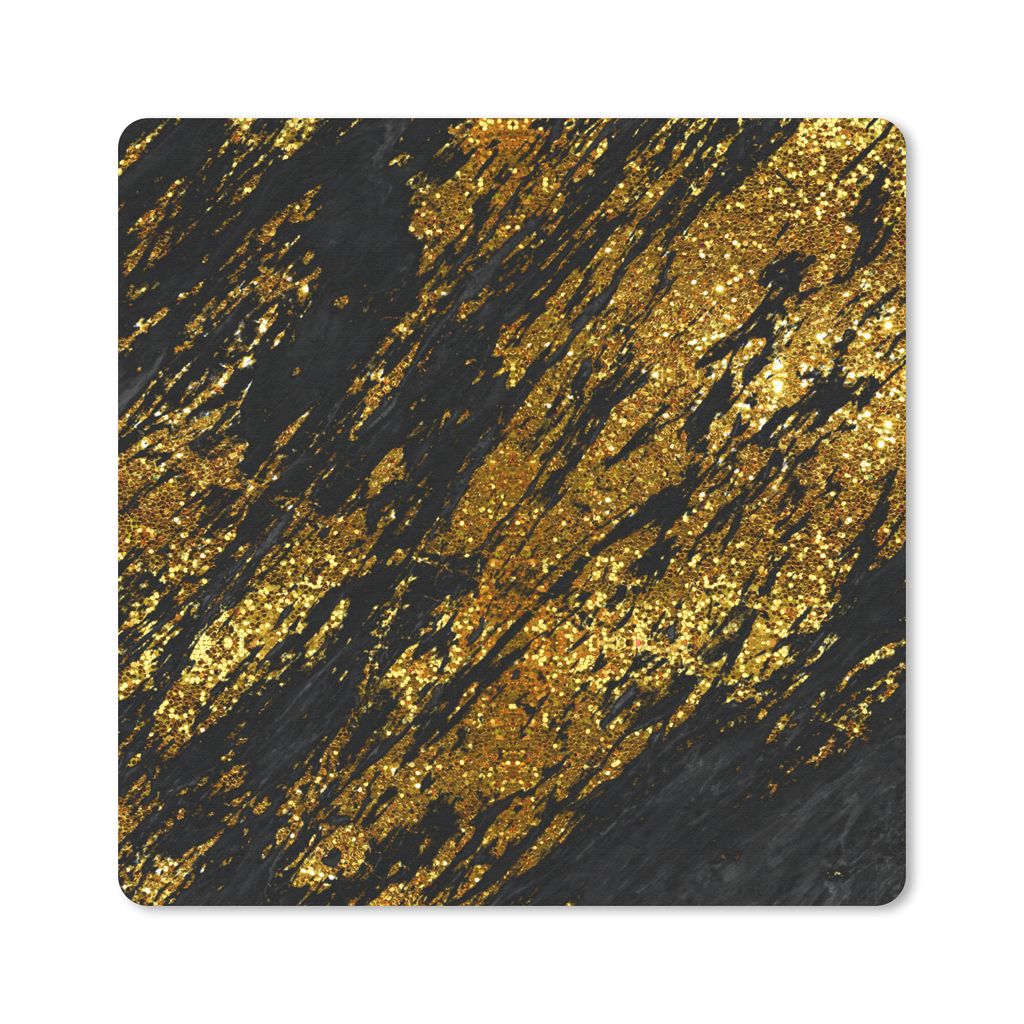 MuchoWow Mauspad Mousepad Marmor - Gold - Glitter - Schwarz 30x30 cm - Mousepads - Maus Mat - Pad - Mausunterlage - Gaming