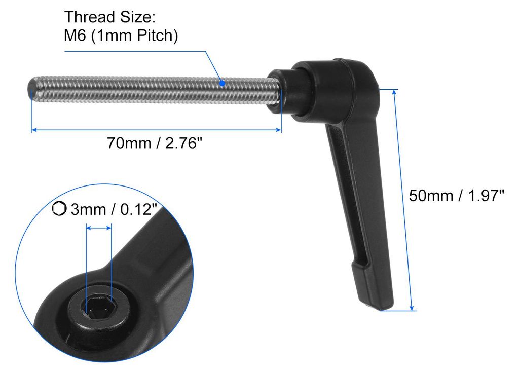2 Stš¹ck Klemmhebel Griff M6 x 70mm Au?engewinde Schraube Edelstahl 304 mit Zinklegierung Verstellbare Handgriff Spannhebel fš¹r Werkzeugmaschi...