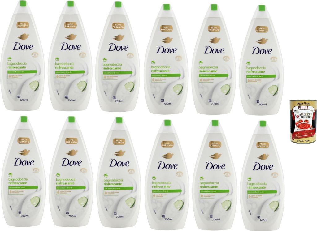Dove bagnodoccia Rinfrescante mit Gurken und grüner Tee, Schaumbäder Bades bath shower foam, Weichheit und Pflege 12x 700 ml + Italian Gourmet po...
