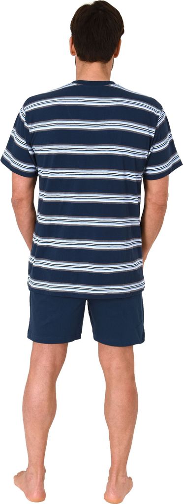 Normann Herren Kurzarm Schlafanzug Shorty Pyjama in wunderschöner Streifenoptik ; marine , 56