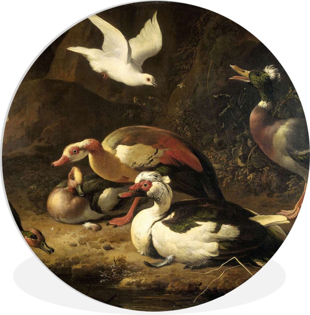 MuchoWow Rundes Wandbild - Runde Bilder Enten - Gemälde von Melchior d'Hondecoeter Ø 90 cm Kreis Wanddekoration Kunststoff - Wandkreis - Wandsc...