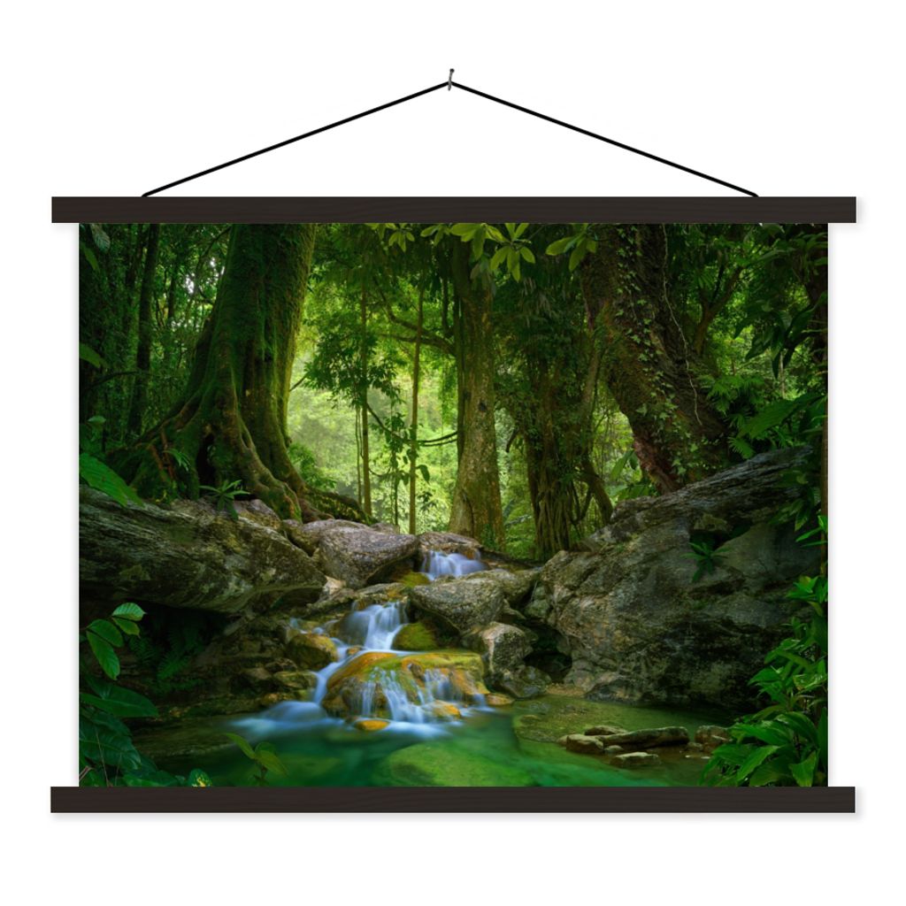 MuchoWow Textilposter Dschungel - Steine - Wasser - Natur - Pflanzen 40x30 cm mit schwarzem Rahmen - Dekorationen