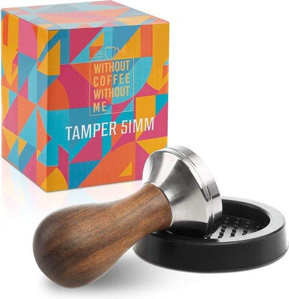 Espresso-Tamper-Set aus Edelstahl mit Holzgriff - 51 mm - für perfekten Espresso - inklusive Tampermat