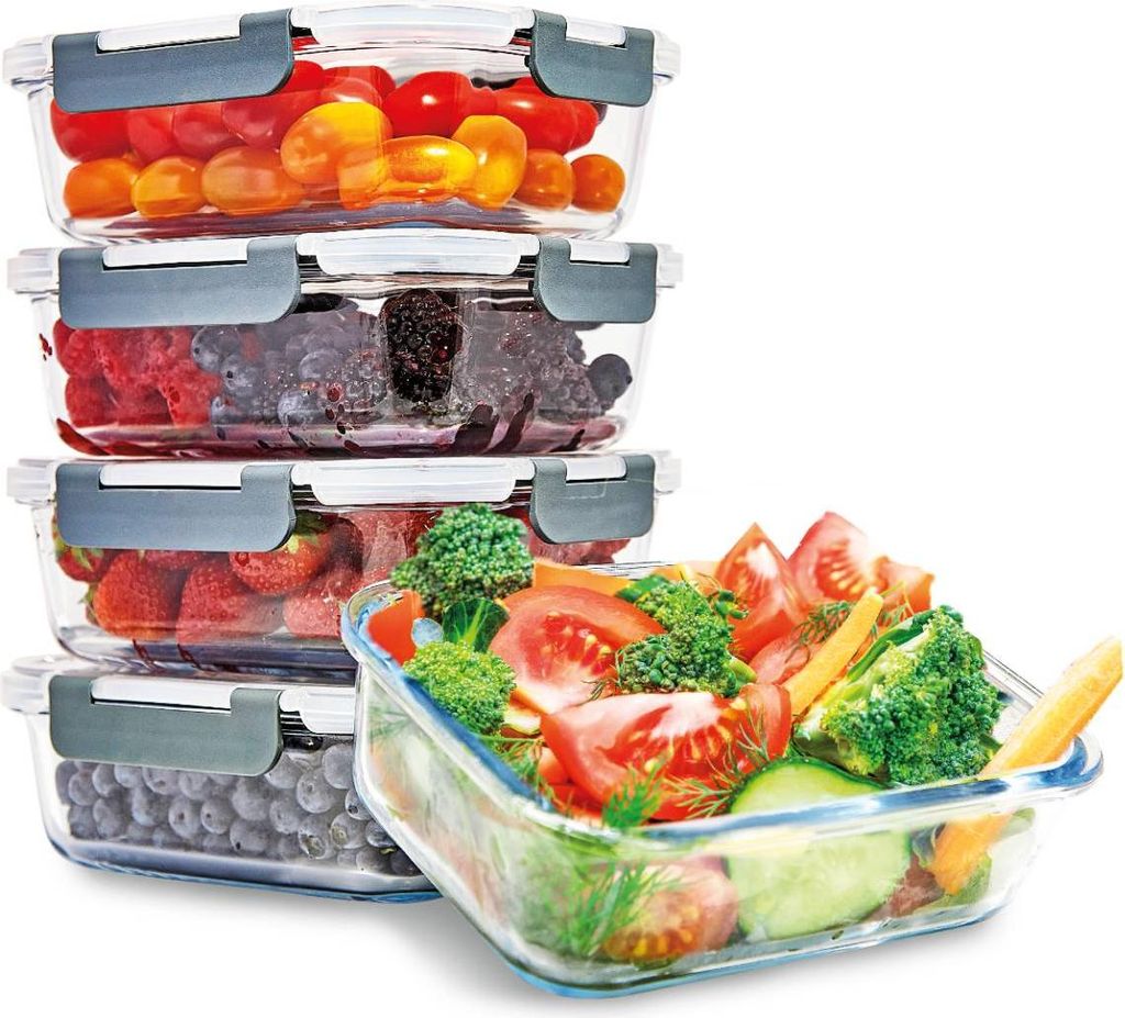 KitchenBrothers Meal Prep Boxen - Glas Frischhaltedosen - Luftdicht - BPA-frei - 1L - Glas - 5 Stück