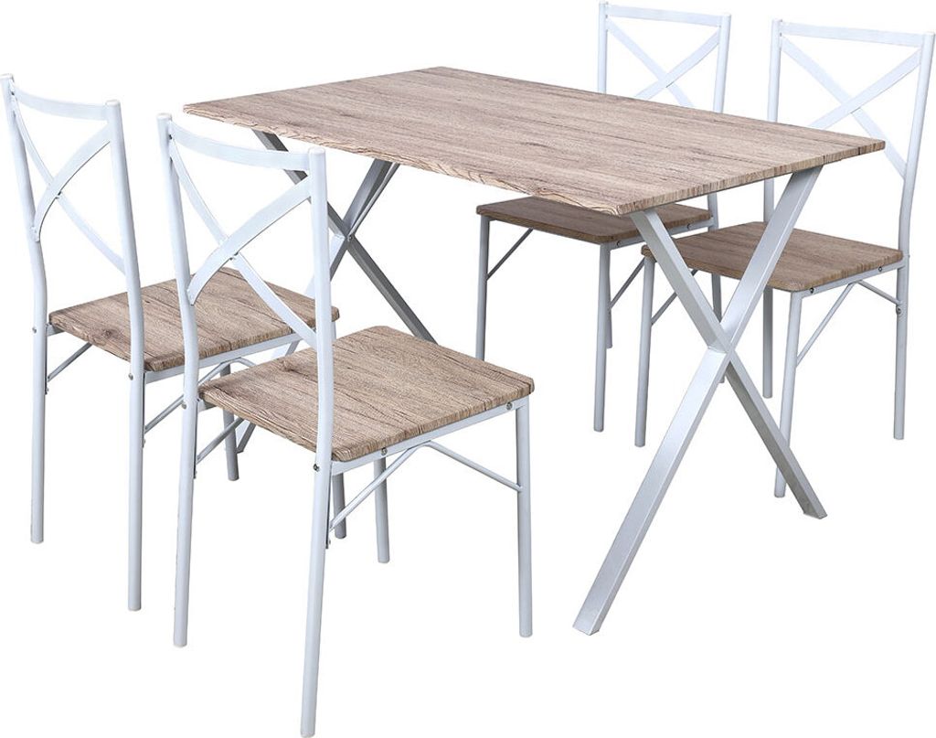 BAM-Meubel Essgruppe 5-teilig Mathias Weiß - Esstisch mit 4 Stühle