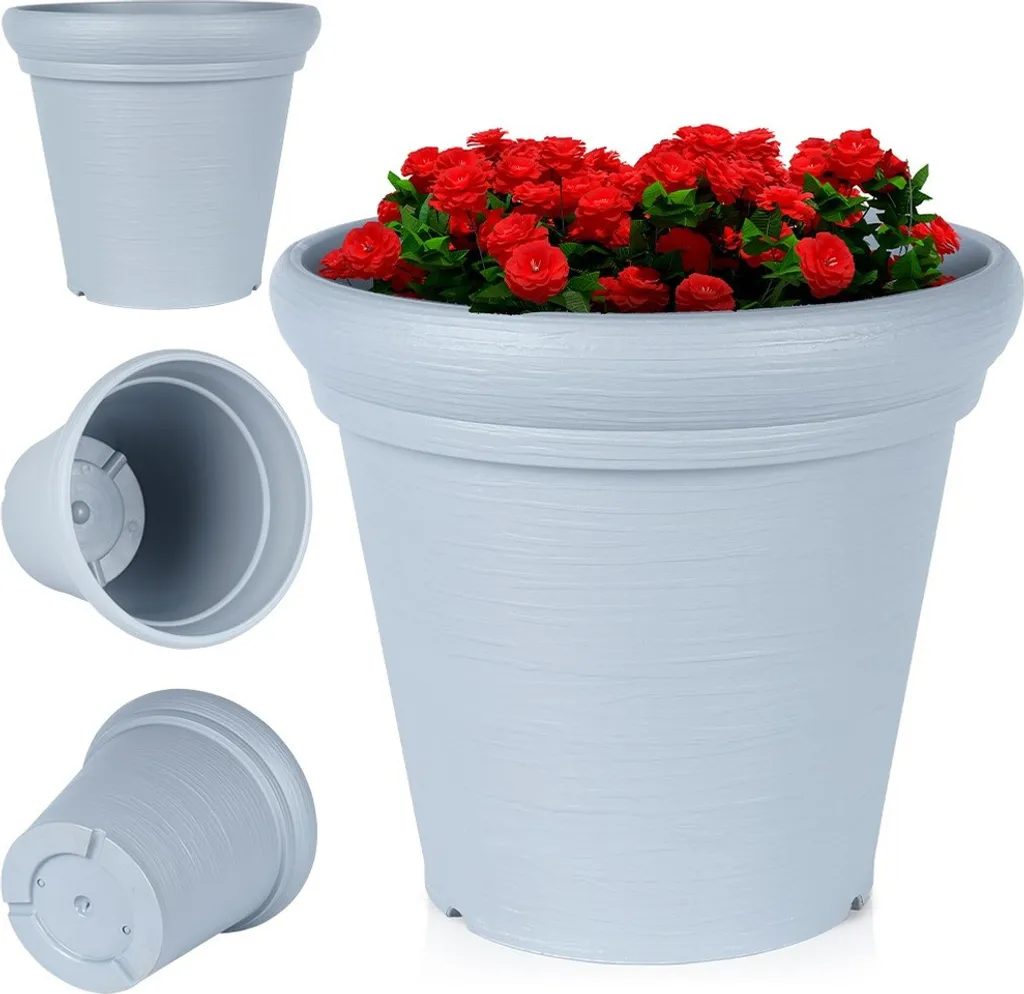 Grand Cache-pot de Jardin Rond en Plastique Gris Anthracite 38x34 cm