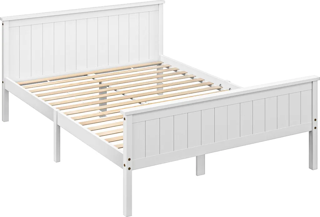 Cadre de Lit Simple 150x210 cm avec Rangement sous le Lit en Bois Blanc