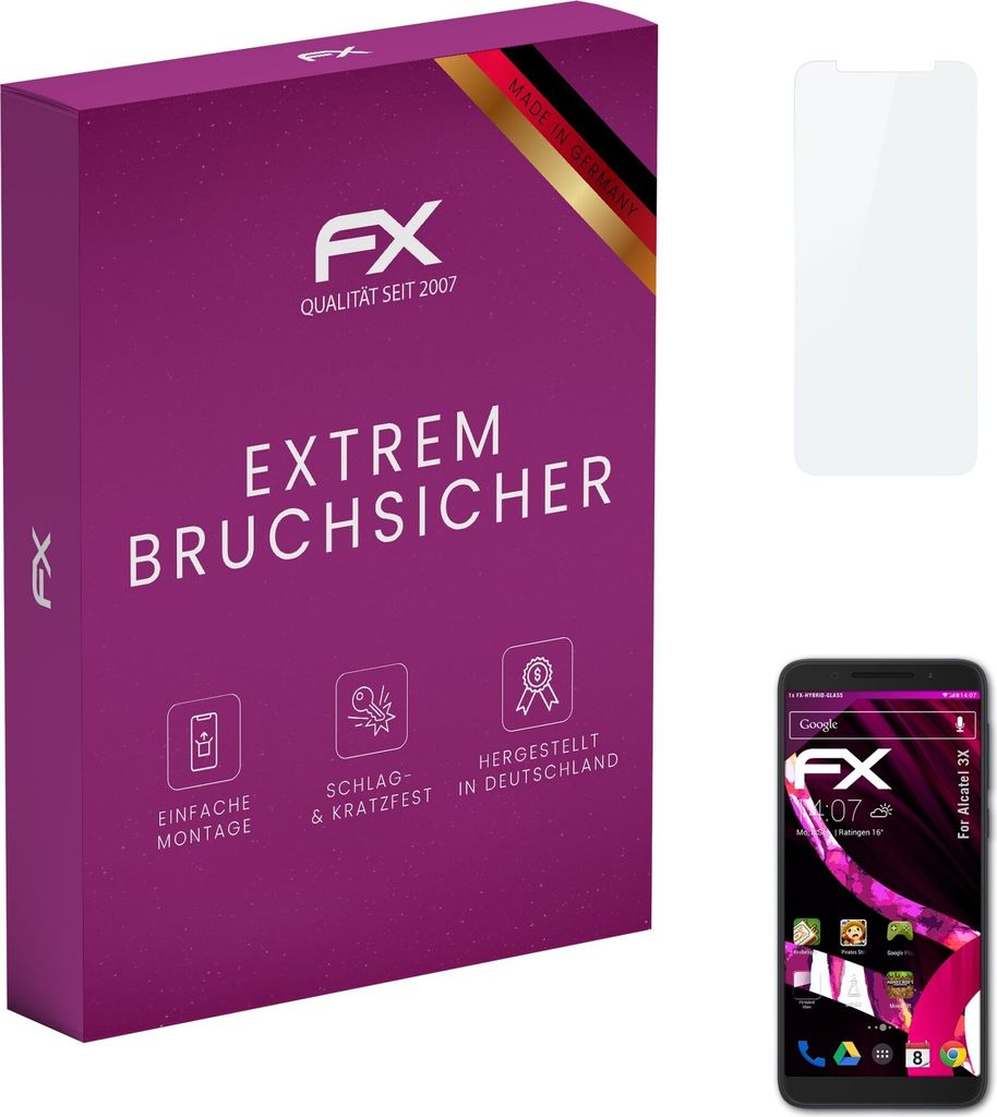 atFoliX FX-Hybrid-Glass Displayfolie kompatibel mit Alcatel 3X Glasfolie