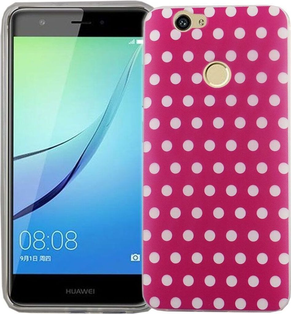 Handy Hülle für Huawei Nova Cover Case Schutz Tasche Motiv Slim Silikon TPU Polka Dot Pink