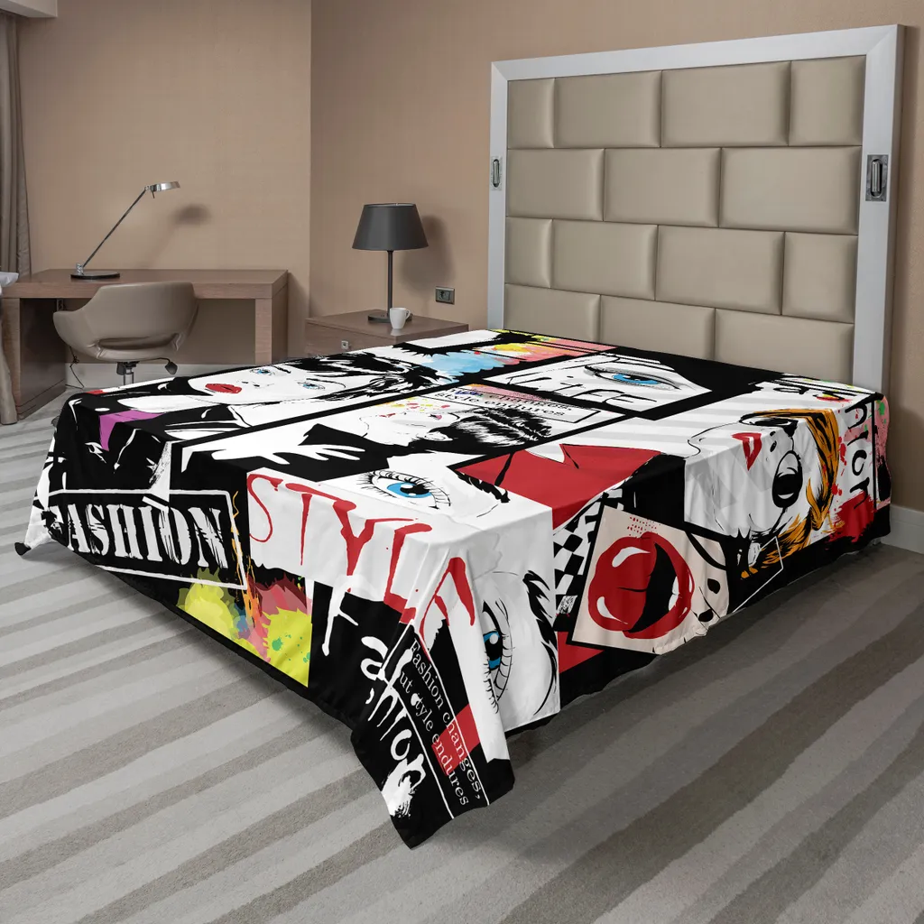 Drap de lit doux portrait artistique moderne 244x205cm rouge et noir