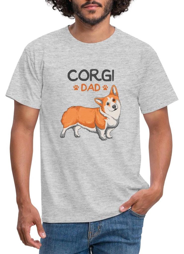 Spreadshirt Corgi Dad Männer T-Shirt, 4XL, Grau meliert