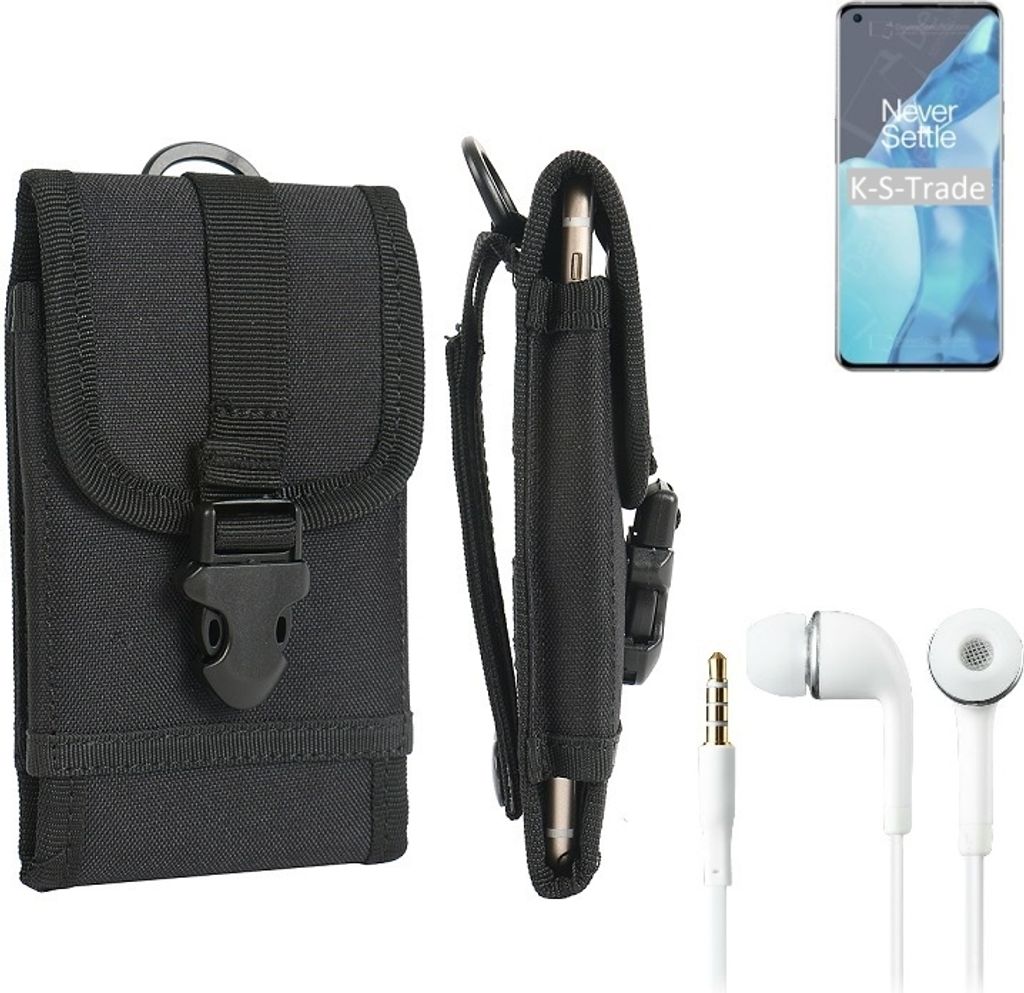 K-S-Trade Holster Schutz Hülle kompatibel mit OnePlus 9 Pro Gürteltasche Handy Hülle Tasche outdoor Seitentasche schwarz 1x + Kopfhörer